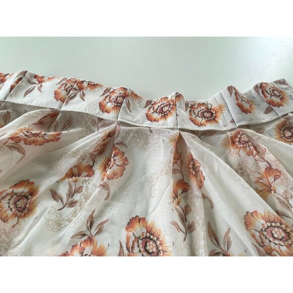 Vintage 60s pleated curtain, sheer orange floral pattern, single panel - Picture 8 of 9